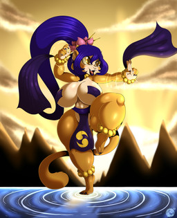 5_fingers anthro big_breasts blue_hair bottomwear bracelet breasts clothing feet female fingers hair huge_breasts jewelry loincloth nipple_tape open_mouth outside pasties solo tape thick_thighs toes water conditional_dnp suirano dianmu_(suirano) haplorhine mammal monkey primate 2022 digital_media_(artwork) hi_res