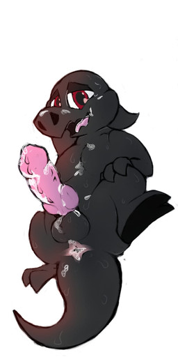 anthro balls big_penis black_body bodily_fluids cum cum_in_ass cum_inside cum_on_balls cum_on_face erection feral genital_fluids genitals male male/male penis simple_background solo sweat sirunfurr nintendo pokemon generation_7_pokemon pokemon_(species) salandit hi_res shaded simple_shading