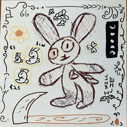 ambiguous_gender anthro feral flower melee_weapon moon plant polearm screen_print scythe silkscreen solo text traumacore weapon young iris_krane lagomorph leporid mammal rabbit 1:1 crayon_(artwork) hi_res traditional_media_(artwork)
