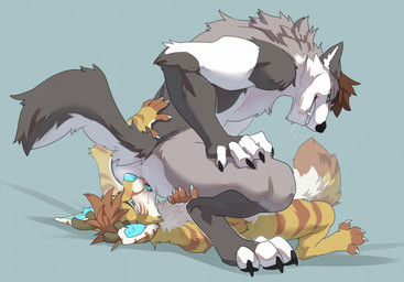 anal anthro antlers anus blush butt claws crouching duo facesitting finger_claws fur grey_body grey_fur hair horn male male/male male_rimming_male neck_tuft nude nude_anthro nude_male oral paws rimming sex sitting sitting_on_another stripes tail tan_body tan_fur teeth toe_claws tuft drmax gearheadwolf thane canid canine canis fennec_fox fox mammal true_fox wolf 2026 digital_media_(artwork) hi_res