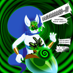 abstract_background anthro belly_dancer belly_dancer_outfit big_breasts black_goo blue_hair brainwashing breasts corruption cuffs_(clothing) curly_hair dialogue female gold_(metal) green_goo hair hypnosis latex liquid_latex long_hair magic magic_user mind_control null_bulge pointy_ears shocked simple_background small_waist solo spiral spiral_background spiral_eyes struggling submissive submissive_anthro submissive_female white_body wide_hips sillyseacreatur nintendo pokemon selene_(pokenerd2499) generation_6_pokemon meowstic pokemon_(species) 1:1 hi_res