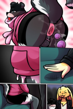 anal_bead_pull anal_beads annoyed anthro anus backsack ball_gag balls bent_over blush bodily_fluids butt chastity_cage chastity_device clothing cum cum_on_clothing cum_while_chaste duo femboy gag gaping gaping_anus genital_fluids genitals hoodie lube_on_butt male male/male one_eye_closed pink_clothing raised_tail saliva scarf sex_toy tail tongue tongue_out topwear wink spunkubus cheeseus_(cheeseuschrist) hyacinth_(cheeseuschrist) lagomorph leporid mammal prevost's_squirrel rabbit 2:3 absurd_res comic hi_res