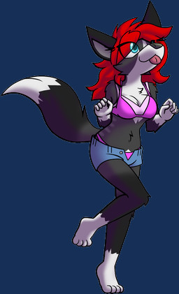 anthro bikini black_body blue_eyes bottomwear clothed clothing facial_tuft female hair red_hair shorts solo swimwear thong_straps tuft two-piece_swimsuit w0lfmare saoirse_(wallooner97) canid canine fox mammal red_fox silver_fox true_fox alpha_channel