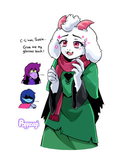 4_fingers ambiguous_gender anthro blue_body blush eyewear fangs fingers freckles fur glasses group horn logo pink_eyes pink_horn purple_body scarf solo_focus teeth text trio white_body white_fur poffusagi deltarune undertale_(series) kris_dreemurr ralsei susie_(deltarune) boss_monster_(undertale) darkner human mammal 2025 4:5 absurd_res artist_logo english_text hi_res watermark female_(lore) male_(lore)