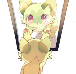 ambiguous_gender blush blush_lines cheek_tuft facial_tuft feral fur green_body green_fur green_tail mirror mirror_reflection nude open_mouth pawpads pink_pawpads red_eyes reflection simple_background solo standing tail tuft white_background yupo_0322 nintendo pokemon generation_9_pokemon pokemon_(species) sprigatito colored colored_sketch digital_drawing_(artwork) digital_media_(artwork) hi_res shaded sketch