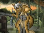 anthro bonding brown_body brown_fur carrying_another duo female food fur grey_body grey_fur hair happy nude piggyback predators slave white_hair farfener links azee_(links) chara_(links) shiyan_(links) canid canine canis coyote fish mammal marine wolf 2021 4:3 colored digital_media_(artwork) sibling_(lore) sister_(lore) sisters_(lore)