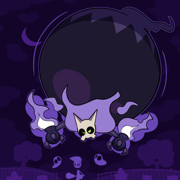 black_background black_outline black_sclera bone cloud colored_fire fire green_eyes hyper hyper_inflation inflation moon motion_lines outline purple_body purple_fire purple_outline simple_background skull skull_head winking_at_another guffindoesart ghost sootseer spirit 1:1 2025 hi_res