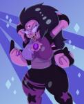 abstract_background breasts clothing colored_nails eyewear female fingernails multi_arm multi_limb nail_art nails not_furry solo sparkling_nails sunglasses tongue tongue_out torn_clothing itoruna cartoon_network steven_universe sugilite_(steven_universe) alien alien_humanoid gem_(species) gem_fusion humanoid hi_res