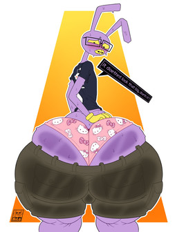 anthro big_butt big_teeth black_bottomwear black_clothing black_eyes black_eyewear black_glasses black_panties black_shirt black_shorts black_t-shirt black_topwear black_underwear blush bodily_fluids bottomwear braces buckteeth bulge butt clothing eyewear fur glasses gloves half-closed_eyes hand_on_butt hand_on_own_butt handwear hello_kitty_panties hello_kitty_underwear huge_butt lisp long_ears looking_at_butt looking_at_own_butt looking_at_self looking_back macro_butt male multicolored_clothing multicolored_panties multicolored_shirt multicolored_t-shirt multicolored_topwear multicolored_underwear narrowed_eyes panties pink_clothing pink_panties pink_underwear purple_body purple_ears purple_fur question question_mark rear_view red_clothing red_shirt red_t-shirt red_topwear shirt shorts small_clothing solo speech_bubble speech_impediment standing sweat t-shirt teeth text thick_thighs topwear underwear white_clothing white_panties white_shirt white_t-shirt white_topwear white_underwear yellow_clothing yellow_gloves yellow_handwear yellow_panties yellow_sclera yellow_underwear itsme_hilo glitch_productions hello_kitty_(series) reddit sanrio the_amazing_digital_circus hello_kitty_(character) jax_(tadc) lagomorph leporid mammal rabbit 2026 digital_media_(artwork) english_text hi_res signature