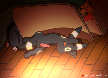 animal_genitalia animal_penis arms_above_head backpack balls bioluminescence black_body black_fur canine_genitalia canine_penis feral fur genitals glowing knot looking_at_viewer male markings nude open_mouth patreon_logo penis plushie pokeball red_eyes snout solo spread_legs spreading standard_pokeball text yellow_body yellow_fur yellow_markings vitrex nintendo patreon pokemon eeveelution generation_1_pokemon generation_2_pokemon pikachu pokemon_(species) umbreon url