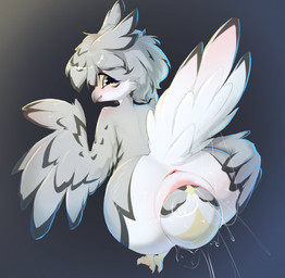 anthro anus avian_feet beak bent_over big_butt big_egg bodily_fluids butt egg feathered_wings feathers female genital_fluids grey_body grey_feathers nude nude_female oviposition solo tail tail_feathers tears vaginal_fluids winged_arms wings lunargent avian bird hi_res