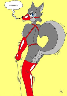 anthro armbinder bdsm binder_(restraint) blue_eyes bodily_fluids bondage bondage_gear bound breasts crying female gag gagged grey_hair hair latex muzzle_(object) muzzled nipples raised_tail red_latex restraints side_boob solo submissive submissive_female tail tears hypercat-z canid canine canis domestic_dog husky mammal nordic_sled_dog spitz compression_artifacts