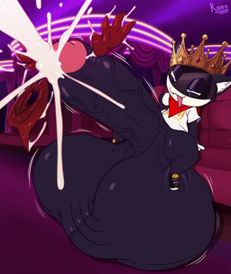 after_vore anthro balls big_balls big_penis bodily_fluids clothes_in_cum clothing cock_vore crown cum cum_disposal cum_vore digestion fangs footwear genital_fluids genitals gloves handwear headgear huge_balls huge_penis humanoid_genitalia humanoid_penis hyper hyper_balls hyper_genitalia hyper_penis male male_pred penile penis shoes spread_legs spreading teeth tongue tongue_out vein vore kiffy_(artist) atlus megami_tensei persona_(series) persona_5 sega morgana_(persona) domestic_cat felid feline felis mammal 2026 absurd_res digital_media_(artwork) hi_res