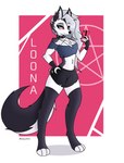 anthro bottomwear cellphone clothing digitigrade ear_piercing ear_ring electronics eyebrow_piercing eyebrow_ring facial_piercing female hotpants legwear phone piercing ring_piercing shorts simple_background smug_face solo thigh_highs sulldfox helluva_boss mythology loona_(helluva_boss) canid canid_demon canine demon hellhound mammal mythological_canine mythological_creature 2022 absurd_res digital_media_(artwork) hi_res