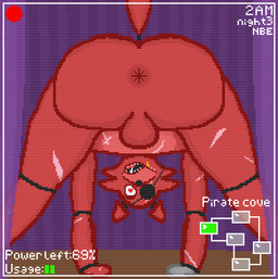 anthro anus backsack balls bent_over big_butt butt butt_focus camera_hud camera_overlay camera_view curtains eye_patch eyewear fangs floor fur genitals gold_(metal) gold_tooth heart_eyes heart_symbol looking_at_viewer looking_back looking_through looking_through_legs machine male presenting presenting_anus presenting_hindquarters purple_background red_body red_fur scar simple_background solo spread_butt spread_legs spreading tail teeth text wood wood_floor notbraveenough five_nights_at_freddy's scottgames foxy_(fnaf) animatronic canid canine fox mammal robot 2023 digital_media_(artwork) english_text pixel_(artwork)