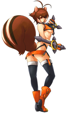 ahoge blonde_hair boots bottomwear breasts brown_hair clothed clothing covering covering_self cross dagger female footwear hair legwear looking_at_viewer looking_back melee_weapon orange_eyes panties panty_shot pose raised_tail shoes side_boob simple_background skimpy skirt solo stockings stripes tail underwear weapon white_background unknown_artist arc_system_works blazblue makoto_nanaya animal_humanoid humanoid mammal mammal_humanoid rodent rodent_humanoid sciurid sciurid_humanoid tree_squirrel tree_squirrel_humanoid hi_res