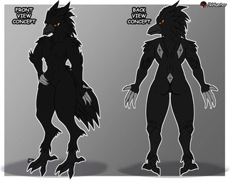 anthro arm_tuft beak black_body black_feathers butt claws digitigrade elbow_feathers feather_hair feathered_crest feathered_ears feathered_tail feathers feet gradient_background hand_on_hip head_crest male multiple_poses muscular muscular_anthro muscular_male nude nude_anthro nude_male outline pose pseudo_hair red_eyes shadow shoulder_tuft simple_background solo tail talons toes tuft white_outline yellow_sclera rhunter13 folkrem avian bird corvid corvus_(genus) demon oscine passerine raven hi_res model_sheet