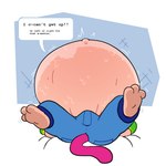 anthro belly big_belly bloated bodily_fluids bottomwear clothing fur inflation male navel outie_navel pants paws pink_body pink_fur simple_background solo sweat sweaty_belly tail text pawplants madd_(pawplants) felid mammal 1:1 digital_media_(artwork) english_text hi_res nonbinary_(lore)