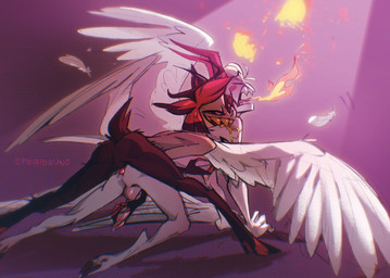 all_fours bite black_hooves breath_powers doggystyle duo elemental_manipulation feathers fire fire_breathing fire_manipulation from_behind_position grin hair hooves humanoid_on_humanoid humanoid_penetrated humanoid_penetrating humanoid_penetrating_humanoid male male/male male_penetrated male_penetrating male_penetrating_male pale_skin penetration reach_around sex shoulder_bite smile smirk teeth white_body white_feathers white_hair yellow_teeth pegibruno hazbin_hotel hellaverse alastor_(hazbin_hotel) lucifer_(hazbin_hotel) angel animal_humanoid deer deer_humanoid demon humanoid mammal mammal_humanoid 2024 hi_res