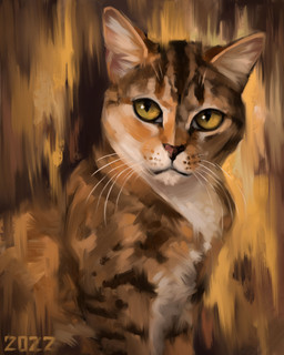 abstract_background ambiguous_gender brown_stripes feral fur markings quadruped solo stripes tan_markings whisker_spots whiskers white_chest yellow_eyes alexpahomov domestic_cat felid feline felis mammal short-haired_cat 2022 4:5 hi_res