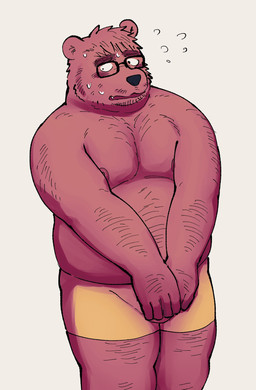 anthro belly biped blush clothing eyewear glasses humanoid_hands kemono male moobs nipples slightly_chubby solo standing underwear kick_(artist) bear mammal 2026 hi_res