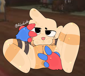 4_fingers andromorph anthro anus black_eyes blush cartoon_freckles chest_tuft claws clitoris double_v_sign dripping dripping_vulva facial_tuft fingers freckled_face freckles genitals gesture hand_gesture head_tuft imminent_sex intersex lazy_eye multicolored_body paws solo spread_legs spreading tongue tongue_out tuft two_tone_body v_sign vulva adorbinite blushcrunch_studio dandy's_world goob_(dandy's_world) toon_(dandy's_world) 2026 digital_drawing_(artwork) digital_media_(artwork) hi_res