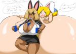 animal_humanoid between_breasts beverage_between_breasts big_breasts breasts brittany cleavage clothed clothing dialogue drinking duo english_text female huge_breasts humanoid hyper hyper_breasts lagomorph lagomorph_humanoid leporid_humanoid mammal mammal_humanoid object_between_breasts rabbit_humanoid speeds text