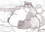 anthro belly big_belly big_butt biped bloated buffet butt butt_crush crush feet fur hair half-closed_eyes huge_belly huge_butt hyper hyper_belly male moobs morbidly_obese morbidly_obese_anthro morbidly_obese_male narrowed_eyes navel obese obese_anthro obese_male open_mouth overweight overweight_anthro overweight_male plantigrade restaurant sitting soles solo thick_neck tongue tongue_out weight_gain nixx mammal procyonid raccoon 2018 black_and_white digital_drawing_(artwork) digital_media_(artwork) hi_res monochrome signature sketch