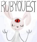 3_eyes anthro big_ears blood bodily_fluids clothing crying_blood dress eyes_closed female fur looking_at_viewer multi_eye raised_arm red_eyes simple_background smile solo standing text white_background white_body white_fur cheetoo ruby_quest ruby_(rq) lagomorph leporid mammal rabbit english_text hi_res