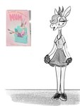 anthro book bottomwear clothed clothing clothing_lift female furniture holidays hoof_hands hooves horn long_ears long_neck mature_female open_mouth reading reading_book shirt simple_background skirt skirt_lift sofa solo t-shirt topwear localmare mother's_day antelope bovid gazelle mammal absurd_res hi_res monochrome sketch mother_(lore) parent_(lore)
