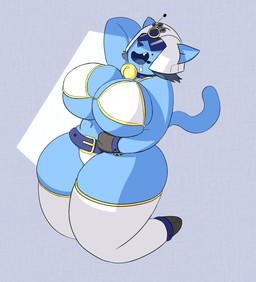 anthro armor belt big_breasts blue_body blue_tongue bodily_fluids breasts clothing collar cute_fangs digitigrade drooling fangs female grey_hair hair hand_behind_head headgear helmet huge_breasts legwear navel open_mouth saliva solo stockings swimwear tail teeth thick_thighs tongue two-piece_swimsuit visor wide_hips vestalysis sonya_(averyshadydolphin) felid feline mammal 2018 colored digital_drawing_(artwork) digital_media_(artwork) hi_res unavailable_at_source