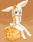 anthro biped chest_tuft female flat_chested food fur hair kemono looking_at_viewer micro on_food pancake short_hair simple_background sitting solo syrup tuft white_body white_fur white_hair yellow_eyes kishibe lagomorph leporid mammal rabbit