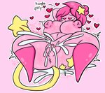 anthro anus big_breasts breasts ejaculation female genitals hair heart_symbol hi_res kirby kirby_(series) lewdchuu_(artist) masturbation nintendo pink_body pink_eyes pink_hair pussy pyon_(lewdchuu) ring solo star star_tail tail text unknown_species