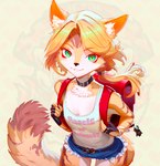 anthro backpack blonde_hair bottomwear breasts clothing collar female fingerless_gloves fur furry_tail gloves green_eyes hair handwear humanoid_pointy_ears inner_ear_fluff looking_at_viewer pointy_ears pupils randoseru shirt short_hair shorts simple_background slit_pupils small_breasts smile solo tail tank_top topwear tuft wide_hips dukeoftorpedoes third-party_edit alipse_(editor) mihoyo zenless_zone_zero pulchra_fellini domestic_cat felid feline felis mammal thiren