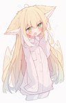 blonde_hair blush clothing female green_eyes hair looking_at_viewer multi_tail open_mouth pajamas solo tail yawn young young_female young_humanoid nalphanne arknights hypergryph studio_montagne suzuran_(arknights) animal_humanoid canid canid_humanoid canine canine_humanoid fox_humanoid humanoid mammal mammal_humanoid 2024 hi_res