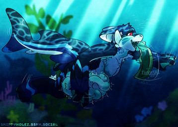 abdominal_bulge andromorph anthro belly belly_expansion belly_inflation big_belly black_body black_fur blue_markings claws digestion_implied expansion feral fur gills hunting inflation intersex live_prey male markings mastectomy mastectomy_marking mastectomy_scar membrane_(anatomy) neck_bulge oral_vore organs predator/prey prey_in_belly red_eyes rumbling_stomach scar shark_tail soft_vore solo stomach struggling struggling_prey swallowing_whole swimming teeth tongue tongue_out underwater underwater_scenery vore water webbed_hands white_markings skippyholez skipper_(skippyjawz) catshark eel fish hybrid marine 2025 digital_drawing_(artwork) digital_media_(artwork) hi_res trans_(lore) trans_man_(lore)
