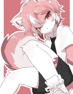 accessory anthro blush bottomwear clothed clothed_anthro clothed_male clothing footwear fur hair kemono looking_at_viewer male male_anthro multicolored_body multicolored_fur multicolored_hair necktie pink_body pink_fur pink_hair shirt shoes shorts solo tail topwear white_body white_fur white_hair young young_anthro young_male aellaellae naruta mammal rodent sciurid tree_squirrel 2026 absurd_res digital_media_(artwork) hi_res