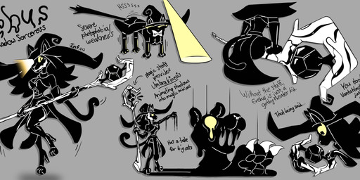 armwear black_body cat_tail claws clothing corset elbow_gloves finger_claws footwear gloves glowing glowing_eyes handwear hat headgear headwear high_heels legwear lingerie magic_staff magic_user shoes supervillain supervillain_costume thigh_highs topwear umbrakinesis witch witch_hat yellow_eyes infinityartistix domestic_cat felid feline felis goo_creature mammal shadow_creature absurd_res hi_res model_sheet
