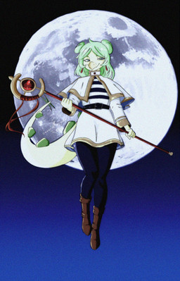 5_fingers anthro belt big_tail blue_eyes boots brown_boots brown_clothing brown_footwear clothing cosplay crossover_cosplay double_bun eyelashes female fingers footwear front_view green_hair green_spikes hair hair_bun long_hair long_tail moon pale_body pale_scales shoes smile solo spiked_tail spikes spikes_(anatomy) staff tail text vvurm_drama cavemanon_studios frieren_beyond_journey's_end goodbye_volcano_high ko_op_(game_developer) snoot_game frieren stella_(gvh_beta) dinosaur ornithischian prehistoric_species reptile scalie stegosaurian stegosaurus thyreophoran 2026 absurd_res artist_name crossover digital_drawing_(artwork) digital_media_(artwork) hi_res watermark
