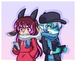 anthro blush cellphone clothed clothing electronics femboy hair highlights_(coloring) male phone scarf smartphone nomnomnami frosty_(sharky) geo_(pechallai) antelope bovid fish gazelle mammal marine shark