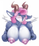 absa anthro big_breasts black_nose blush bovid breasts bust_portrait caprine conditional_dnp female goat hair horn huge_breasts lips looking_at_viewer mammal nipples ourflatcoat pink_hair portrait rivals_of_aether simple_background smile solo white_background