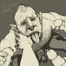 bodily_fluids cum cum_on_chest cum_on_face cum_on_shoulder cum_on_tongue cum_string cum_taste duo erection facial_piercing finger_in_mouth foreskin genital_fluids genitals group handjob high-angle_view humanoid_genitalia humanoid_penis humanoid_pointy_ears looking_at_viewer male male/male nipples nose_piercing nose_ring penile penis piercing pointy_ears ring_piercing septum_piercing septum_ring sex solo_focus tongue rov humanoid orc 1:1