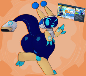 2_toes 3_fingers ambiguous_gender antenna_wire anthro big_butt black_body blue_claws blue_eyes bulge bulge_from_behind butt claws electrical_pole electronics feet fingers gesture grey_body hand_gesture hand_on_butt huge_butt huge_thighs logo looking_at_viewer looking_back machine one_eye_closed orange_background pointing raised_tail robotic_tail simple_background smile solo tail text thick_tail thick_thighs toes usb usb_tail wink winking_at_viewer yellow_body mr_rottson kilaflow steam_(software) valve valve_corporation kila_(kilaflow) robot robot_anthro tv_head_robot 2025 colored digital_drawing_(artwork) digital_media_(artwork) english_text hi_res