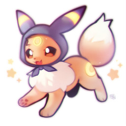 ambiguous_gender brown_body brown_eyes brown_fur clothing fangs feral fur glowing glowing_markings headgear headwear markings open_mouth pawpads paws ring_(marking) simple_background solo star tail teeth tongue foxlett nintendo pokemon eevee eeveelution generation_1_pokemon generation_2_pokemon pokemon_(species) umbreon 1:1 2025 hi_res
