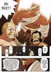 abs balls blonde_hair bovid bovine cattle censored clothing comic darius_(fullmetal_alchemist) dialogue english_text erection facial_hair fullmetal_alchemist genitals group hair heinkel_(fullmetal_alchemist) horn human humanoid_genitalia humanoid_penis hybrid laboratory male male/male mammal muscular mustache pecs penis profanity text translated uniform zelo_lee