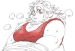 anthro blush bodily_fluids clothing looking_at_viewer male mane moobs overweight overweight_male shirt solo sweat tank_top topwear undressing exe_exem lifewonders tokyo_afterschool_summoners vapula_(tas) felid lion mammal pantherine sketch