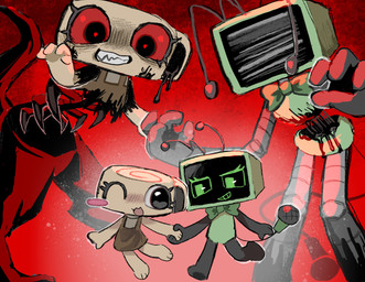 antennae_(anatomy) anthro black_blood blood bodily_fluids clothed clothing colored_blood duo electronics female for_a_head hand_holding machine microphone microphone_tail one_eye_closed screen screen_face television unusual_blood unusual_bodily_fluids 39_taro0 blushcrunch_studio dandy's_world roblox shelly_(dandy's_world) twisted_shelly twisted_vee_(dandy's_world) vee_(dandy's_world) ammonite aquatic cephalopod humanoid mollusk object_head prehistoric_species robot robot_humanoid screen_head toon_(dandy's_world) tv_head twisted_(dandy's_world) absurd_res hi_res