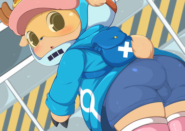 anthro big_butt biped blush bulge bulge_from_behind butt looking_back male male_anthro solo young young_anthro young_male toruu one_piece tony_tony_chopper deer mammal new_world_deer reindeer hi_res