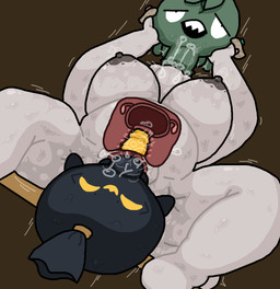areola bag balls belly blotchy_areola bodily_fluids breasts butt butt_squish cervical_contact fellatio female freckled_areola freckles genital_fluids genitals group group_sex hanging_breasts hanging_by_feet holding_partner internal internal_vaginal interspecies male male/female messy motion_lines navel nipples not_furry oral penile penis pokephilia sex sitting_on_butt slime squish sweat sweaty_arms sweaty_balls sweaty_breasts sweaty_genitalia trash trash_bag trio uterus vaginal vaginal_fluids vulva yolka nintendo pokemon gunkbag_(yolka) generation_5_pokemon human mammal pokemon_(species) slime_(blob) trubbish waddling_head hi_res