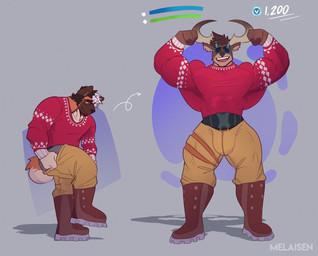 2_horns anthro antlers barazoku belt black_belt black_hair boots bottomwear brown_boots brown_clothing brown_footwear bulge character_transformation clothed clothed_anthro clothed_male clothing countershade_face countershade_neck countershade_torso countershading directional_arrow duo eyewear flexing flexing_bicep flexing_both_biceps footwear fully_clothed fully_clothed_anthro fully_clothed_male fur gameplay_mechanics glasses grey_background gui hair health_bar horn instant_transformation male male_anthro multicolored_body multicolored_clothing multicolored_fur multicolored_hair multicolored_sweater multicolored_topwear open_mouth open_smile orange_body orange_fur pants pink_hair red_clothing red_shirt red_sweater red_topwear shirt shoes simple_background smile species_transformation sweater tan_antlers tan_body tan_countershading tan_fur tan_horn teeth text tf_into_fictional_character topwear transformation two_tone_body two_tone_clothing two_tone_fur two_tone_hair two_tone_sweater two_tone_topwear upper_teeth_only v-bucks yellow_bottomwear yellow_clothing yellow_pants melaisen epic_games fortnite bau_(melaisen) dolph_(fortnite) akita american_akita canid canine canis deer domestic_dog mammal new_world_deer reindeer spitz 2023 absurd_res artist_name digital_drawing_(artwork) digital_media_(artwork) full-length_portrait hi_res portrait